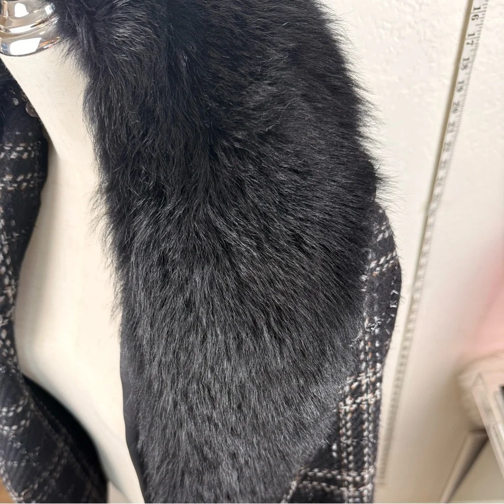 VINTAGE ZARA WOOL BLEND BLAZER DETACHABLE FAUX FUR - Picture 6 of 15